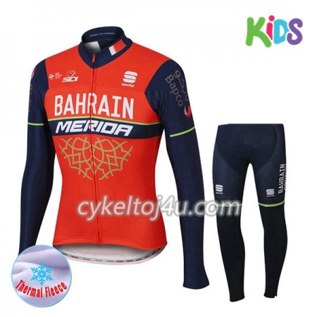 Cykeltrøje Langærmet + Cykelbukser 2017 Bahrain-Merida Børn N001 Vinter Thermal Fleece